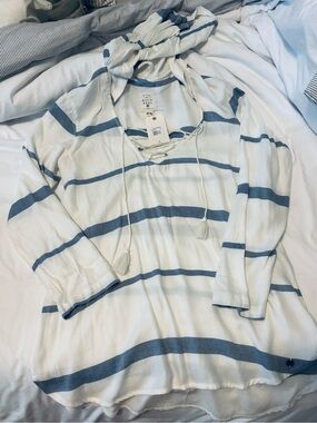 Billabong White Swim Coverup with Blue Stripes